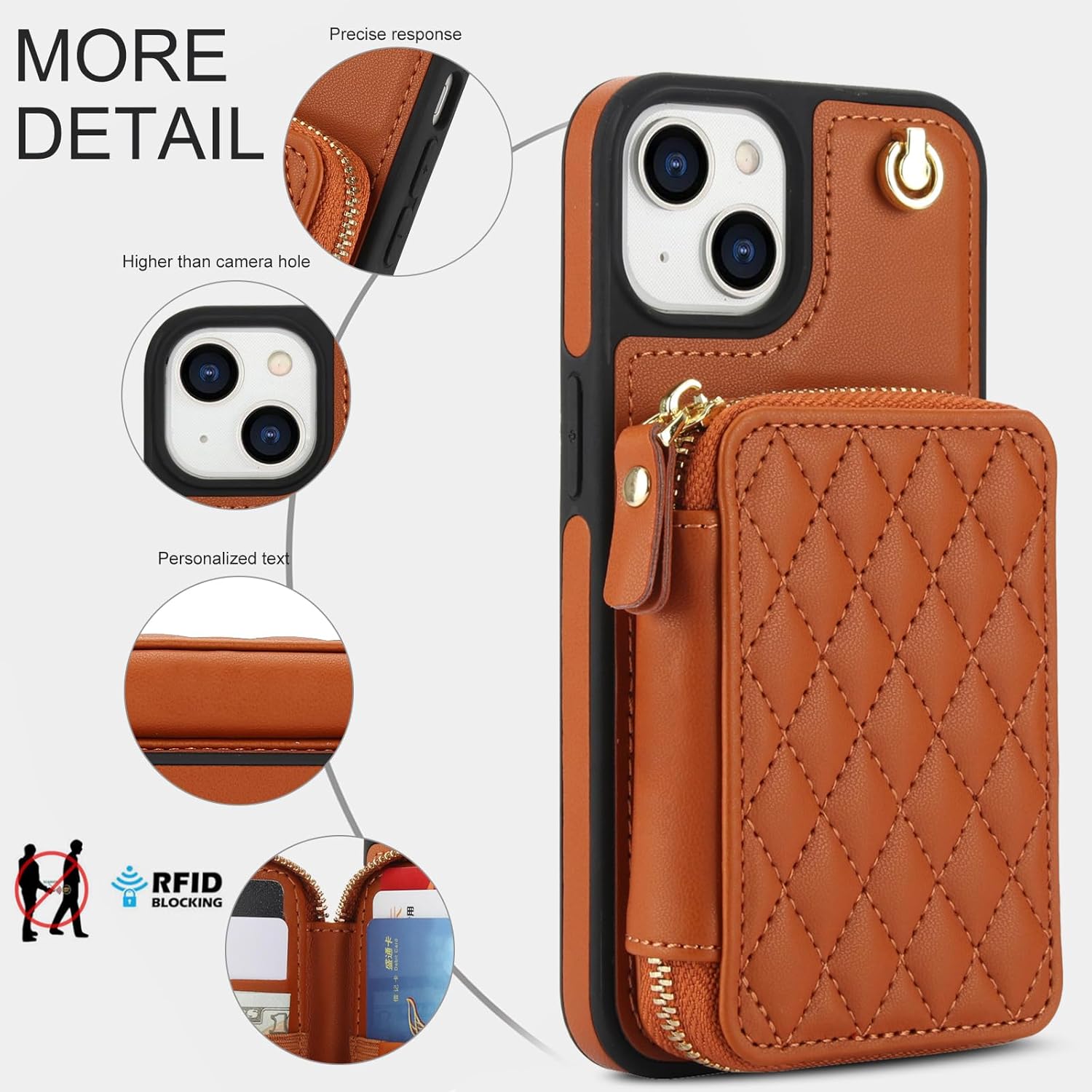 Asuwish Phone Case for iPhone 15 6.1 inch Wallet Cell Cover with Tempered Glass Screen Protector Wrist Crossbody Strap Stand RFID Blocking Credit Card Holder TPU i Phone15 i15 15Case Women Girls Brown