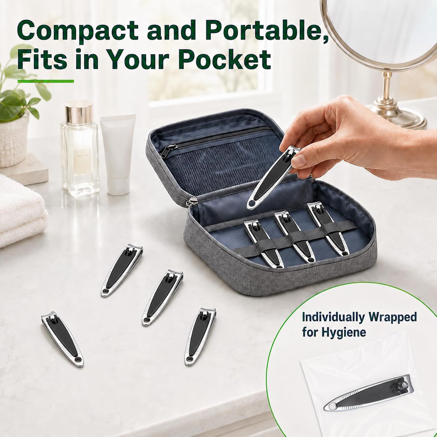 90PCS Nail Clippers Bulk for Men Women Individually Wrapped Stainless Steel Fingernail Toenail Clippers Nail Trimmer with Keychain Hole for Home Hotel Travel Donation Shelter Gifts Homeless Supplies