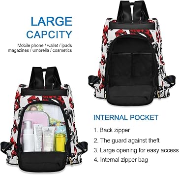 ALAZA Leopard Cheetah Red Lips Backpack Purse for Women Anti Theft Fashion Back Pack Shoulder Bag