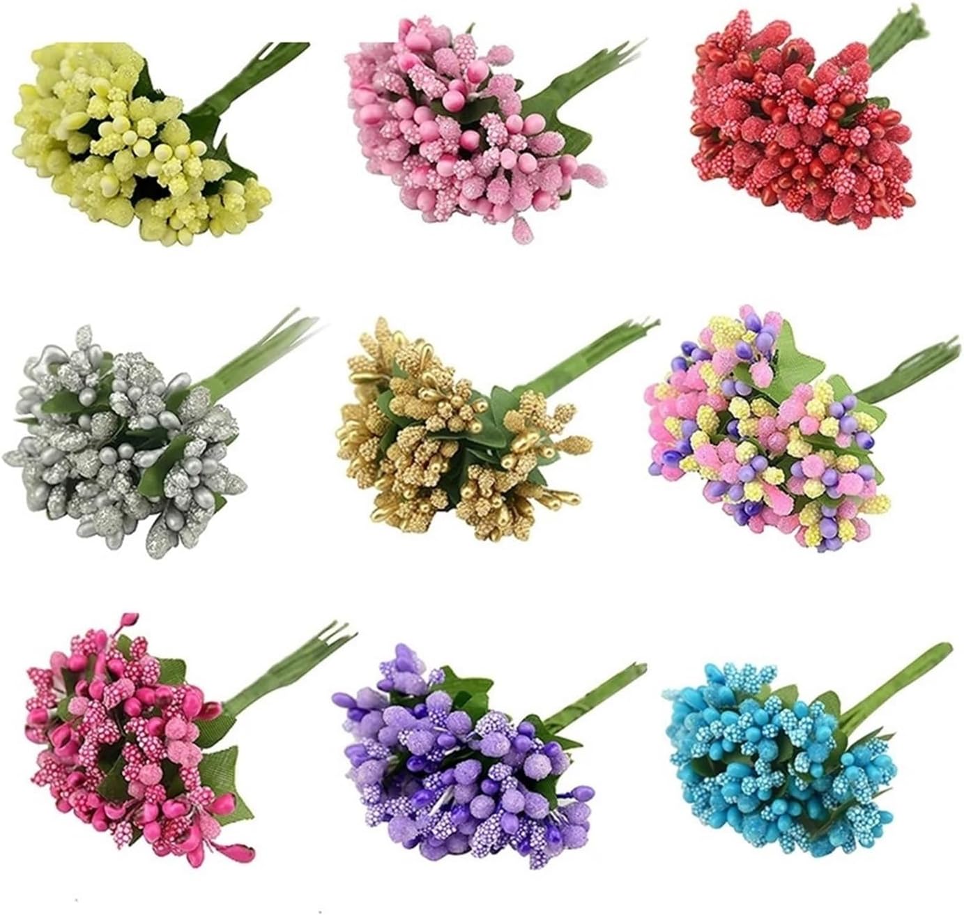 60pcs/lot Mulberry Stems Artificial Stamen Pistils Flowers for Wedding Decoration DIY Wreaths Scrapbooking(Green)