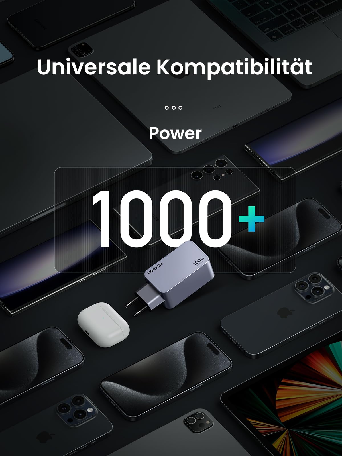 UGREEN Nexode Pro 100W GaN USB C Ladegerät, 3-Port Schnellladegerät PPS 45W für MacBook Pro/Air, iPad, iPhone 17, Galaxy S25 Ultra