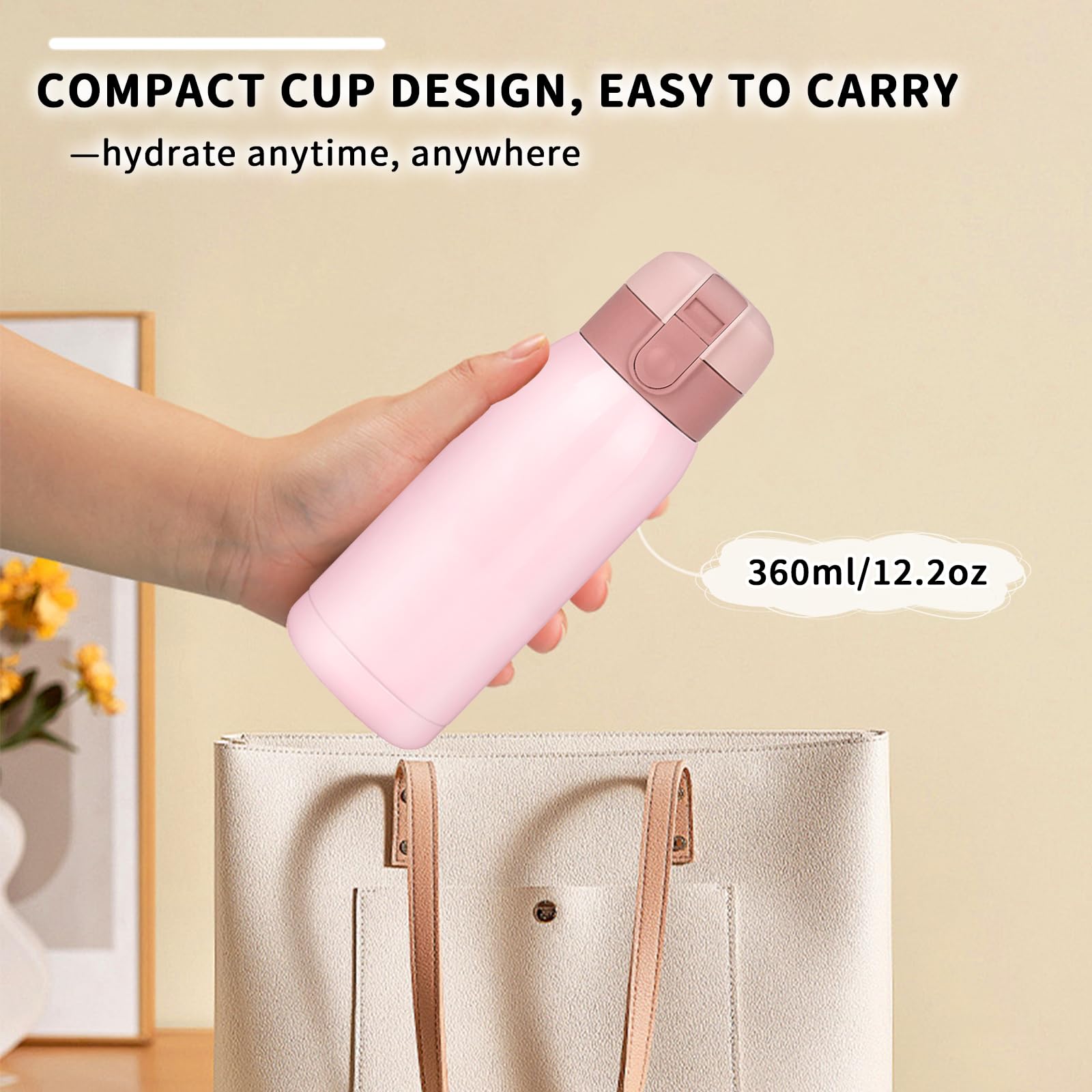 Mini Gourde Isotherme Boziee 360 Ml – Acier Inoxydable, Double Paroi, Bouchon Lock Anti-Fuite, Sans BPA
