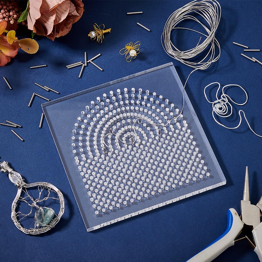UNICRAFTALE About Wire Bending Jig Wire Elements 10x10cm Square Acrylic Thread Winding Boards Floss Organizer with Metal pegs for Jewelry Making Tools and Wire Wrapping Supplies