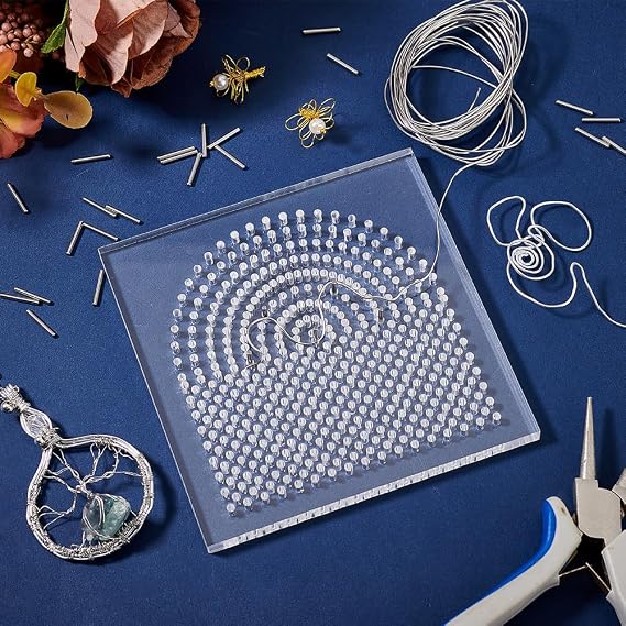 UNICRAFTALE 1 Set Wire Bending Jig Jewelry Making Tools for Wire Wrapping | 10x10cm Square Acrylic Board 30pcs Stainless Steel Metal Pegs Includes 21 Gauge Stainless Steel Wire For Handmade Jewelry