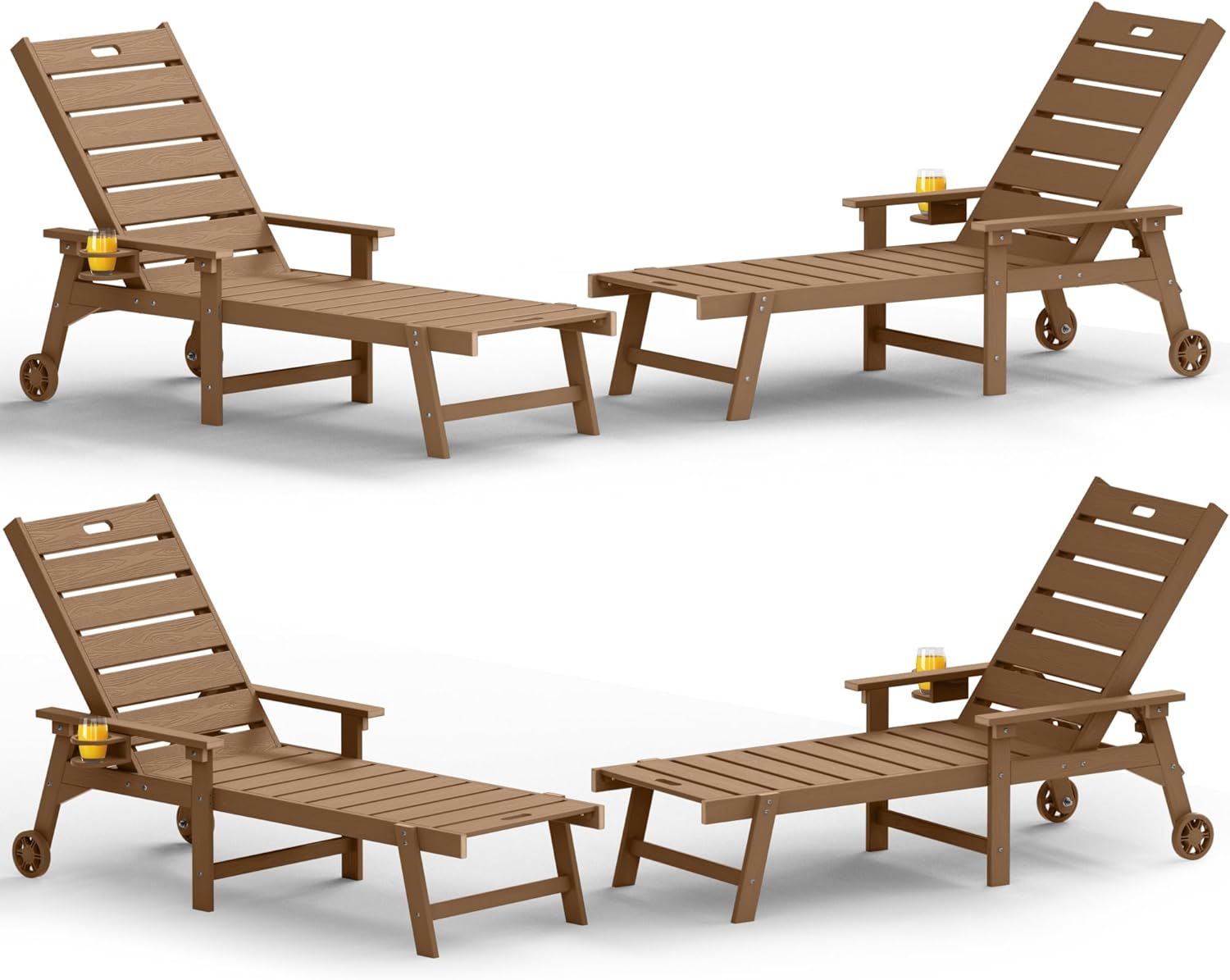YEFU Chaise Lounge Chair Outdoor,Pool Lounge Chair with Adjustable Backrest,All Weather Resin Patio Lounge Chair with Cup Holder&Armrest,for Outside,Beach,Deck,Heavy Duty,400lbs Capacity(Teak)