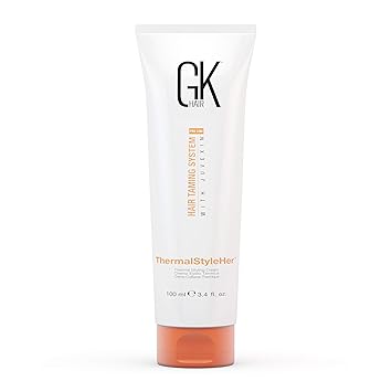 GK HAIR Global Keratin ThermalStyleHer Hair Cream (3.4 Fl Oz/100ml) - Thermal Styling Cream Anti Frizz Heat Protectant against Flat Iron Heat & Hot Blow Dry Prevents Damage & Breakage -All Hair Types
