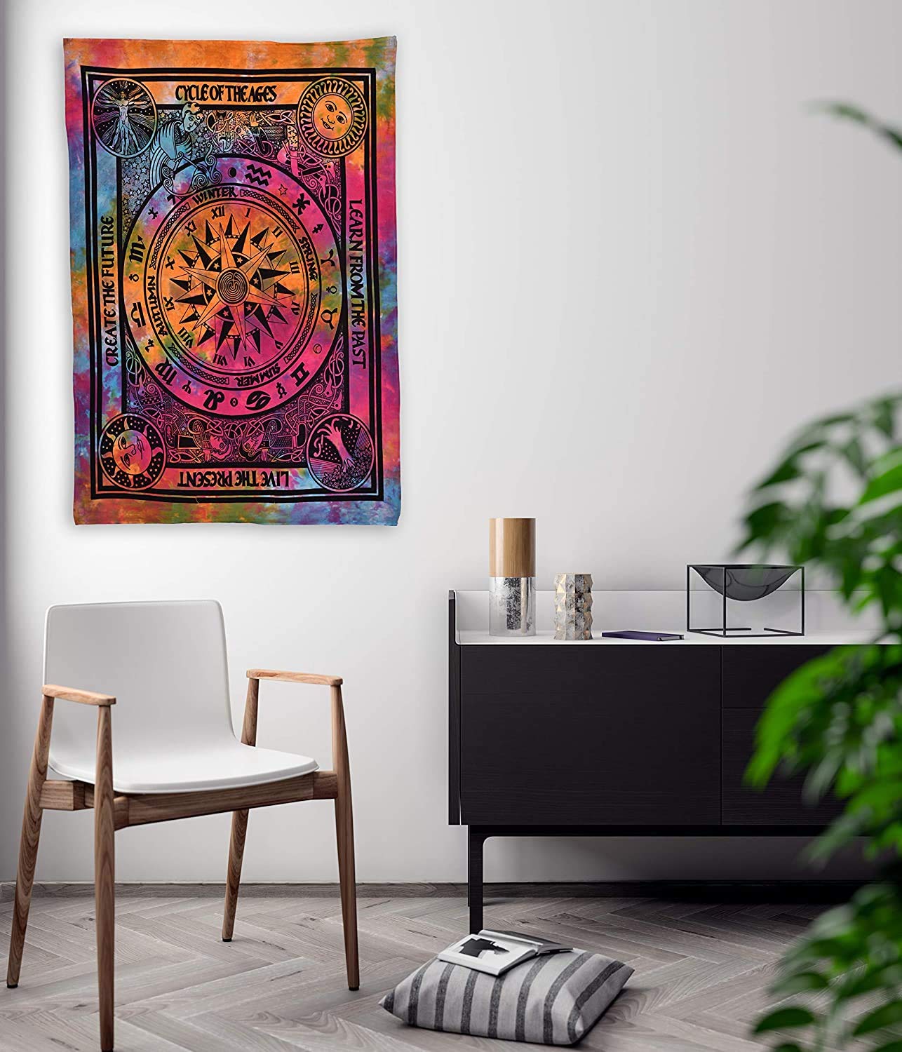 Indian Collectible - Arazzo da parete con motivo mandala psichedelico inglese rashi tie dye, hippie, hippy, celeste, da appendere alla parete, multicolore (poster (76 x 101 cm)