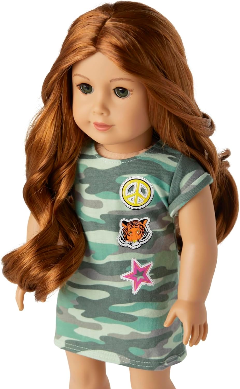 American Girl Truly Me 18-inch Doll #103 with Green Eyes, Red Hair, Light-to-Medium Skin, Camo T-shirt Dress, For Ages 6+