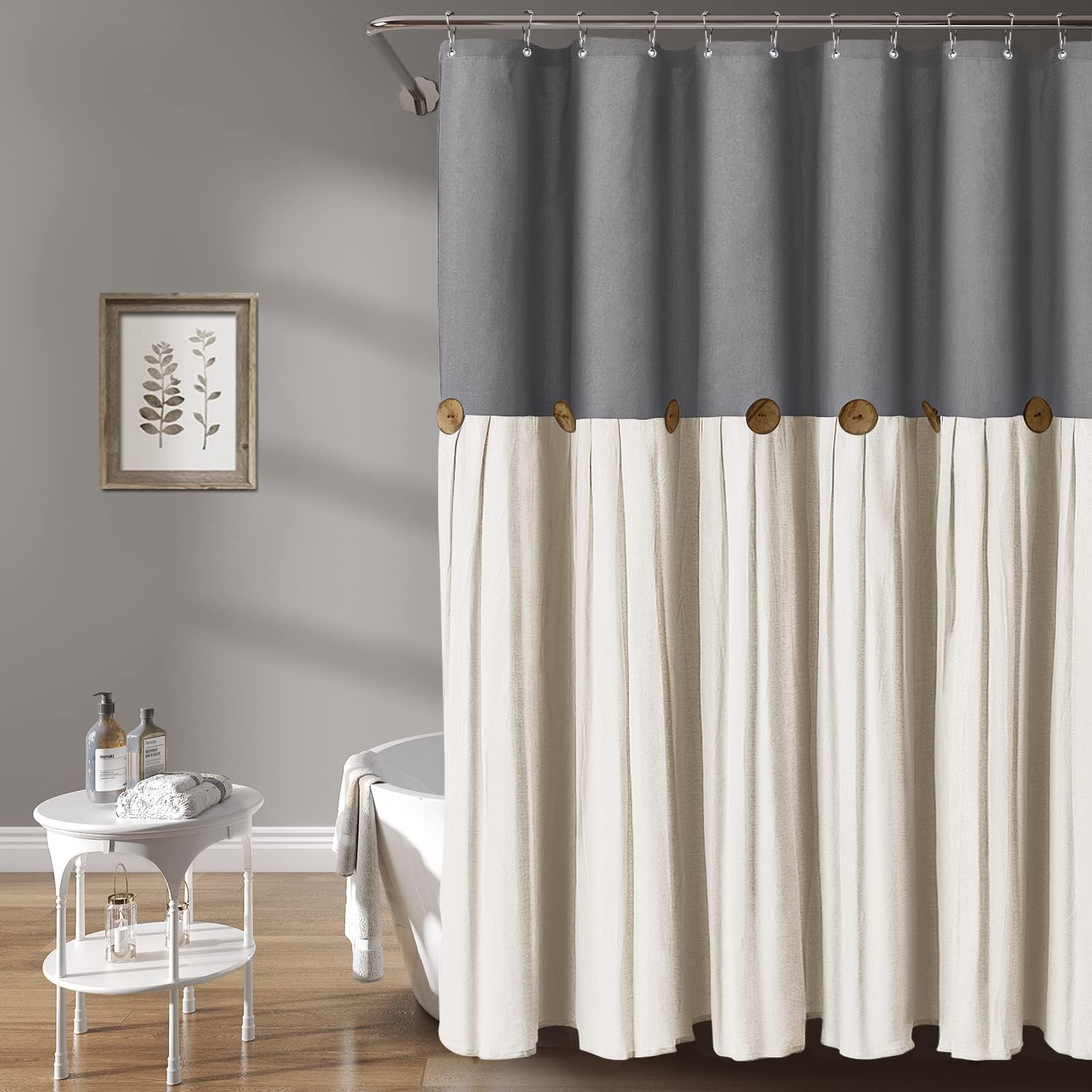 Awellife Extra Long Farmhouse Shower Curtain for Bathroom 78 Inch Shower Curtain Gray and Cream Linen and Cotton Woven Fabric Country Rustic Style Shower Curtain Set
