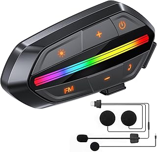 Motorcycle Bluetooth Headset, Bluetooth 5.3 Helmet Speakers with Loud Sound, RGB Lights & 1000mAh Battery, Noise Cancelling Helmet Bluetooth Headset for Drivers, IPX6 Waterproof M…
