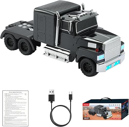 WS-570 Retro American Truck Modelo Bluetooth Replica Altavoz - Sonido HD portátil, TWS estéreo, radio FM, luces LED de fiesta, micrófono integrado