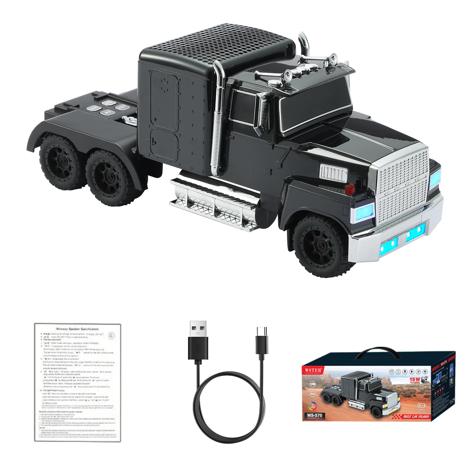 WSTER WS-570 Semi Truck Bluetooth Speaker with LED Lights (Black)
