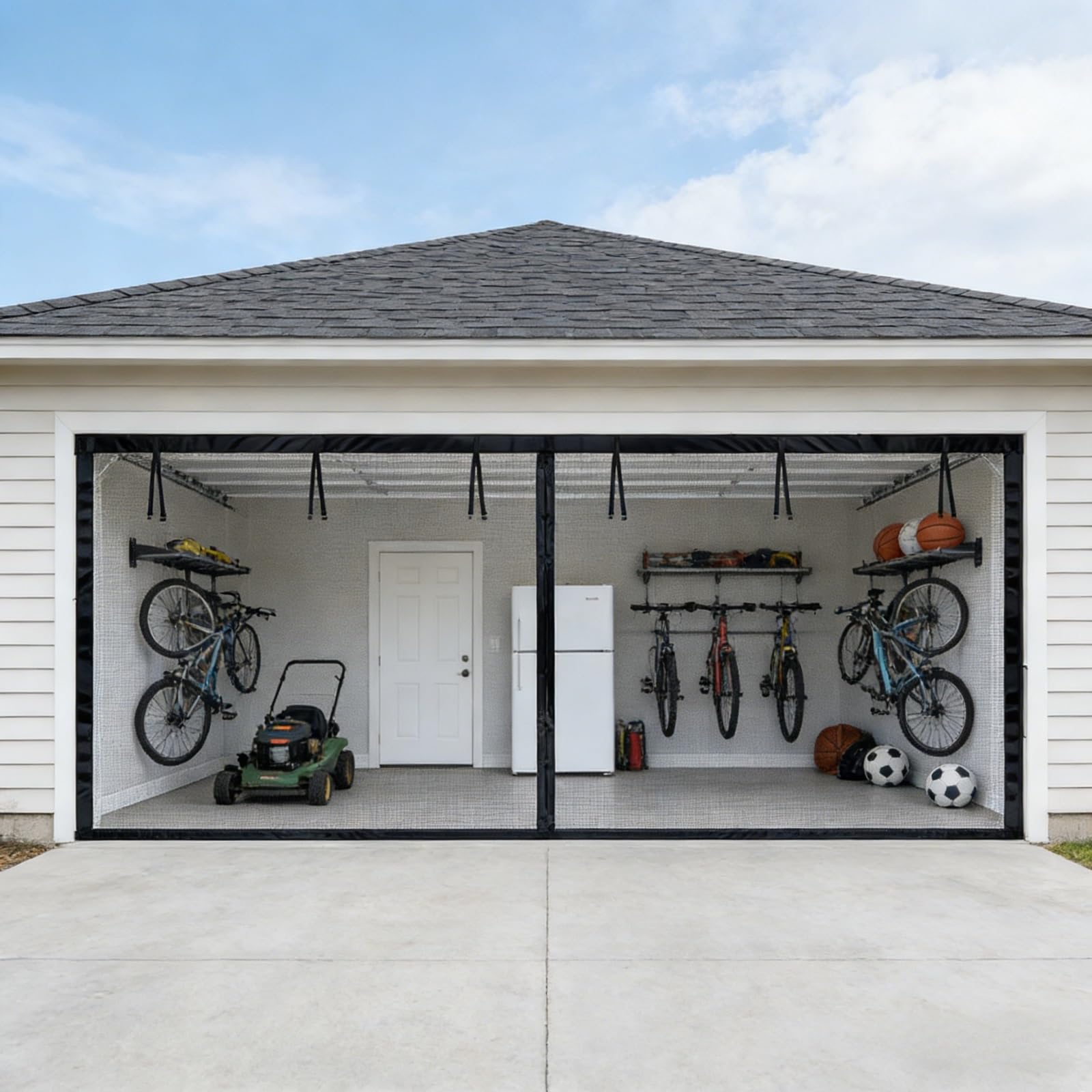 Moustiquaire garage magnétique robuste rideau double ouverture latérale filet haute densité