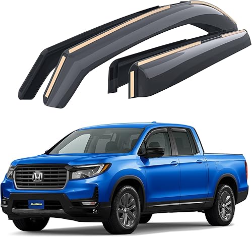 Goodyear Deflectores de ventana inastillables para Honda Ridgeline 2017-2024, protectores de lluvia en canal, viseras de ventana, visera deflector