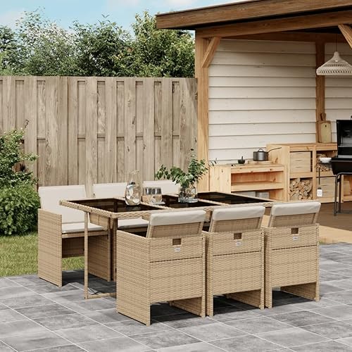 Miniatura 30 de 9-Piece Patio Dining Set with Cushions Beige Poly Rattan Outdoor Furniture Set for Backyard Garden Balcony Porch Tempered Glass Table & Foldable