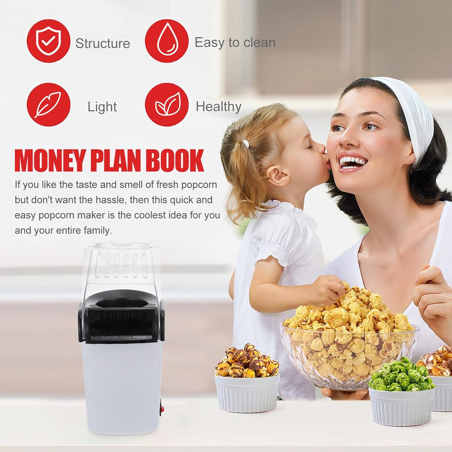 DOITOOL Automatic Small Popcorn Maker Machine Home Electric Popcorn Popper Portable Snack Maker for Family Gathering and Travel Use