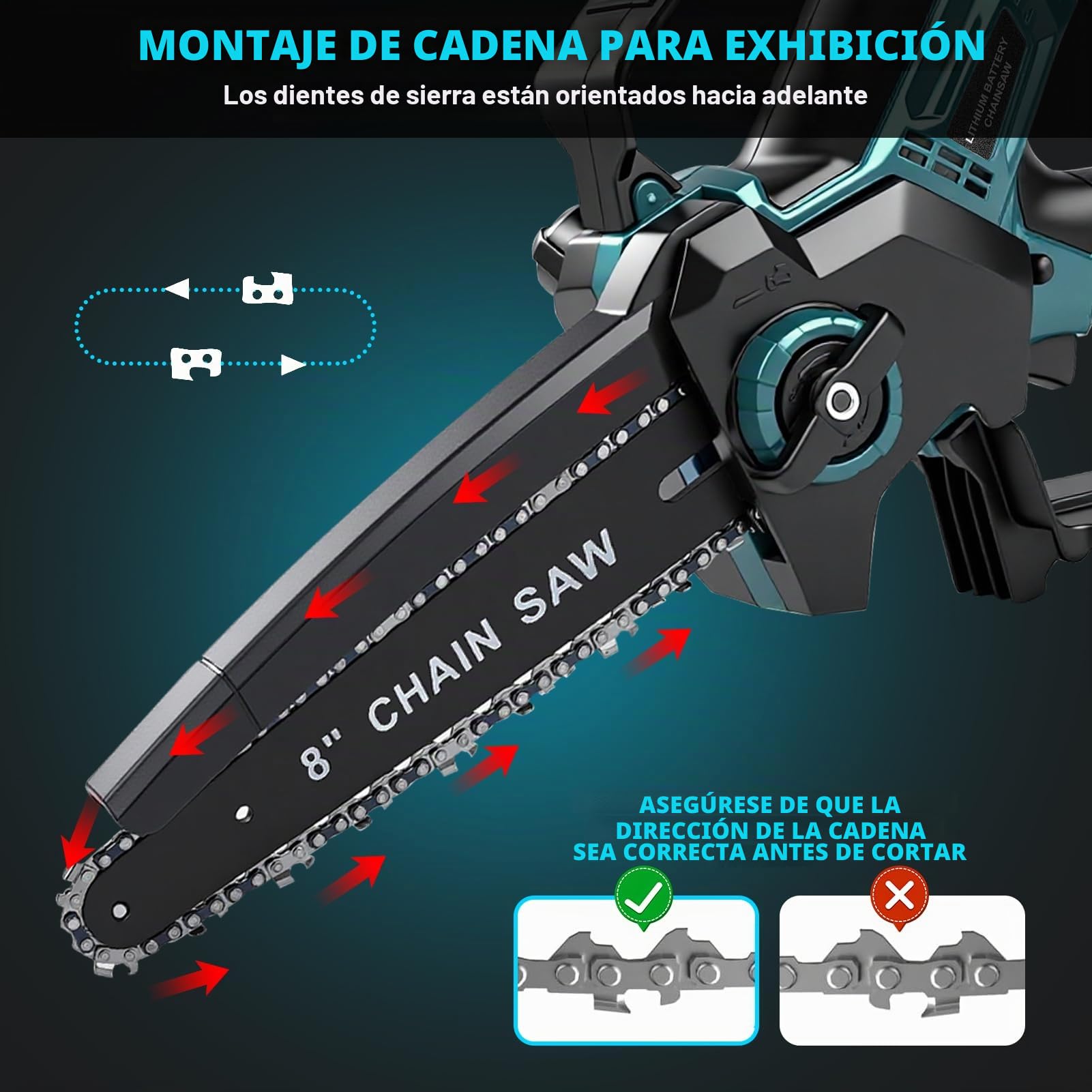 Mini Motosierra Batería para Makita 18V 8 Pulgadas, Motosierra Eléctrica Inalámbrica 600W, Sierra Eléctrica Podar Árboles con Engrasador Automático para Podar y Jardinería (Batería No Incluida)