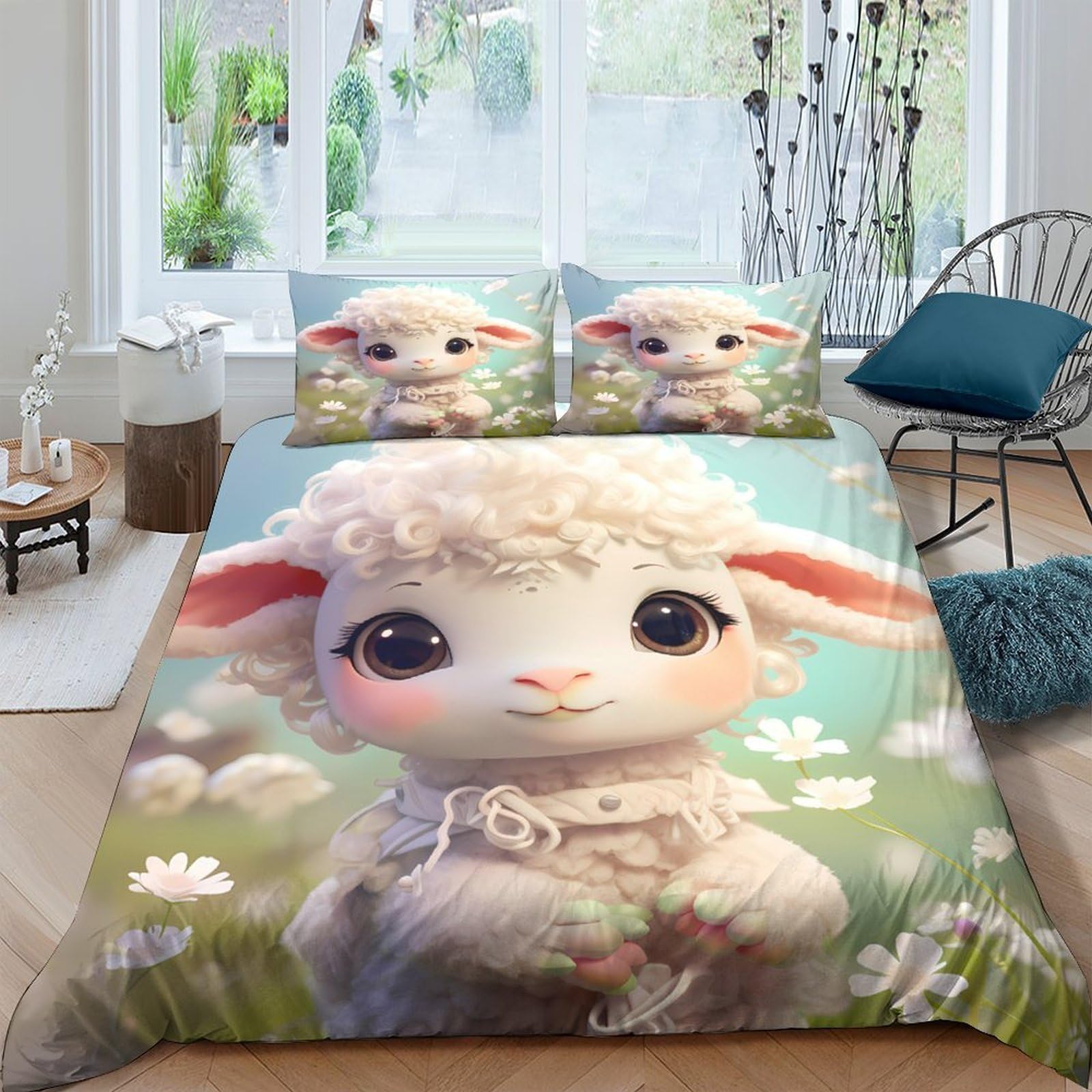Ctjqhvkz Style-8 3D Printed Cute Lamb Fitted Sheet Microfiber Soft Pastel Meadow Mattress Cover Bedroom Dorm Decor Anti-Slip Washable Single（135X200cm）