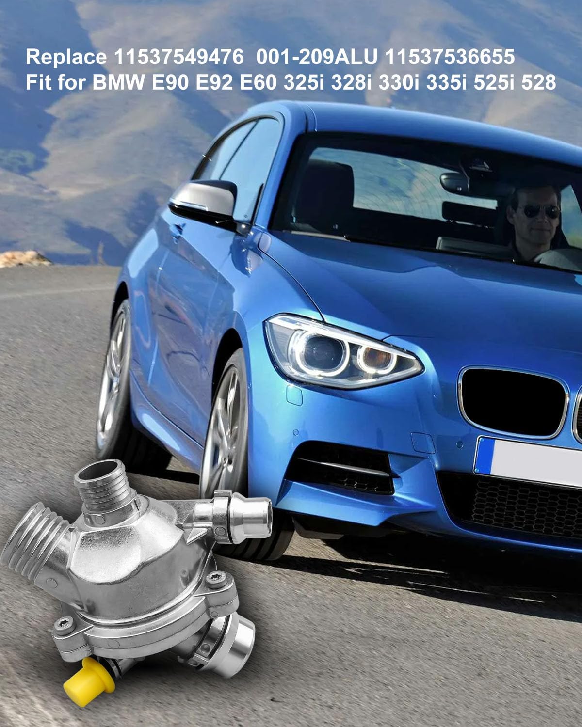 Aluminum Engine Coolant Thermostat Housing Assembly Fit for BMW E90 E92 E60 325i 328i 330i 335i 525i 528, Replace 11537549476 11537536655 001-209ALU