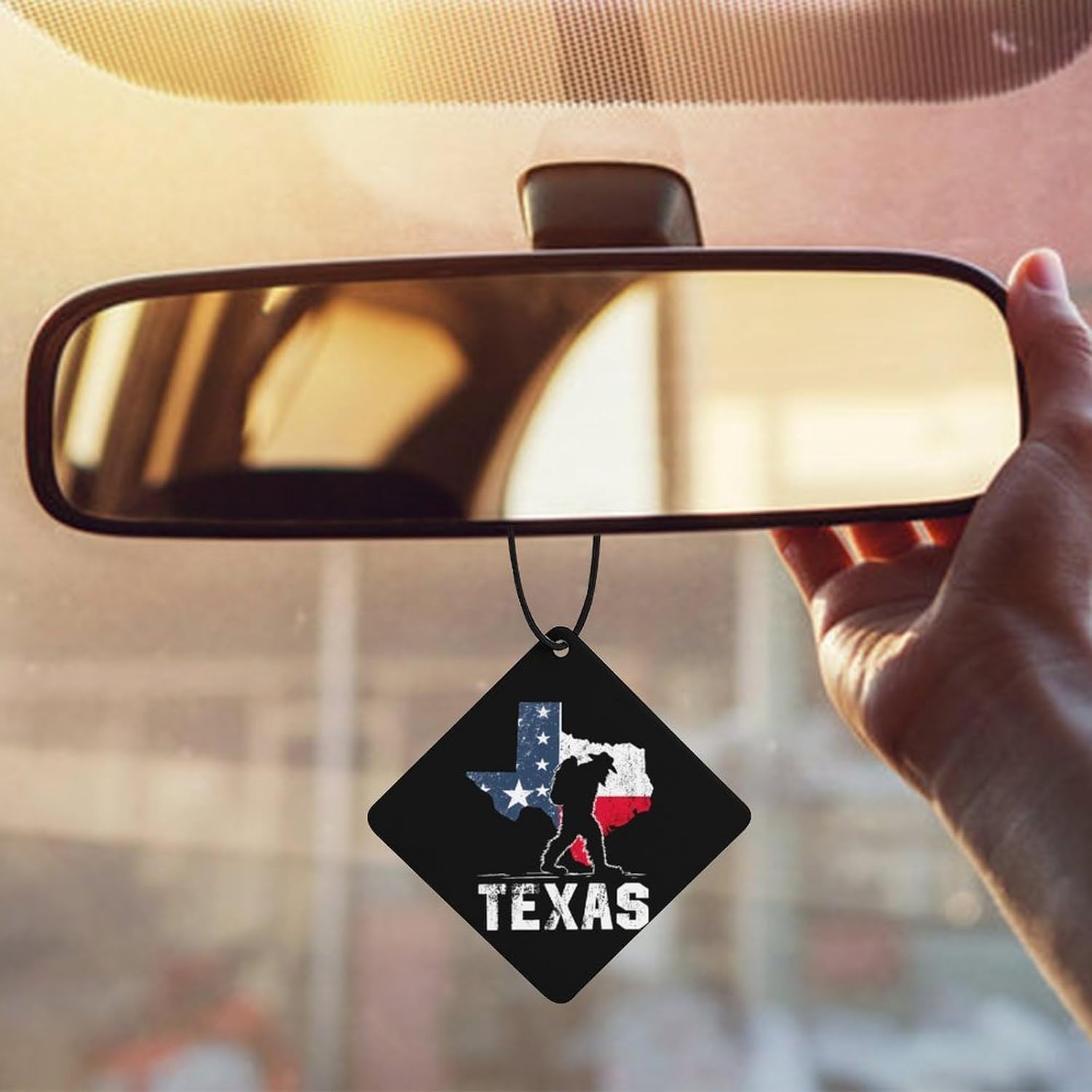 Texas State Flag Sasquatch Bigfoot Car Air Freshener Hanging Aromatherapy Tablets for Car Accessories Rhombus