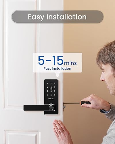 Miniatura 7 de DESLOC B200L - Cerradura inteligente de huellas dactilares con asa, cerraduras de puerta de entrada sin llave para puerta delantera y dormitorios,