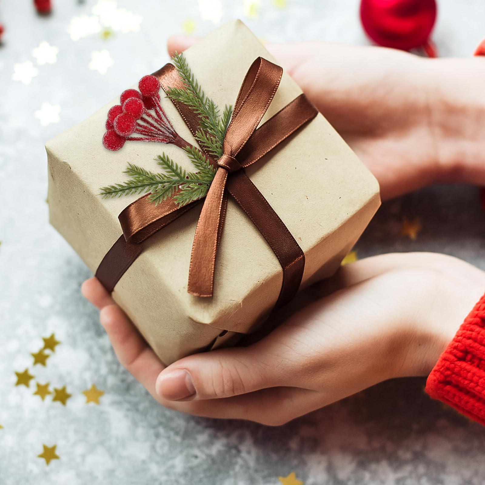 Leinuosen 12 Stück rote Zuckerbeerenspieße, 22,9 cm, künstlicher Weihnachtskranz, Beerenstiele, Weihnachtszweige, Ornamente, Dekorationen für Baumspitze, Vasenfüller, Heimtischdekoration