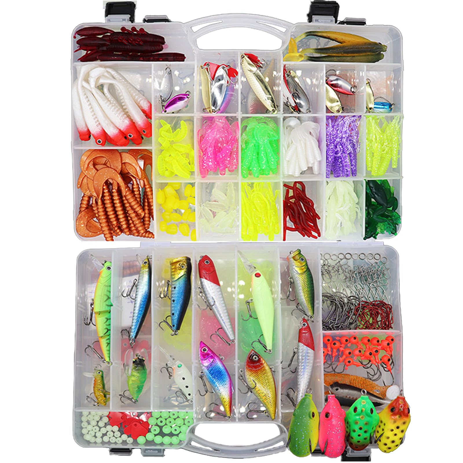 Fishing Lures Kit for Fresh Water Fishing Tackle Set Tackle Box Organizer Top Water Bass Fishing Lures Including Soft Plastic Worms Crankbait Jigs