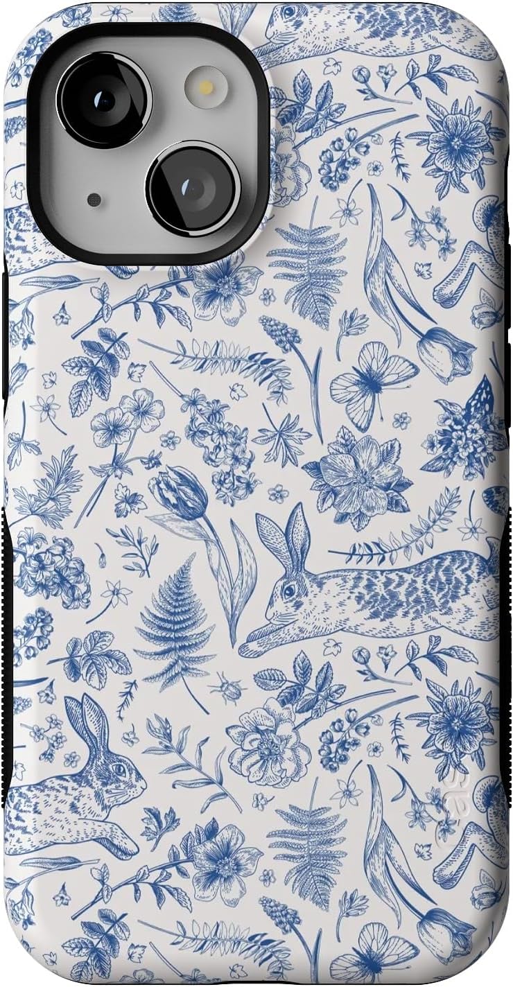Casely iPhone 13 Mini Case | Hop & Bloom | Bunny Toile | Compatible with MagSafe | Bold Protective Design