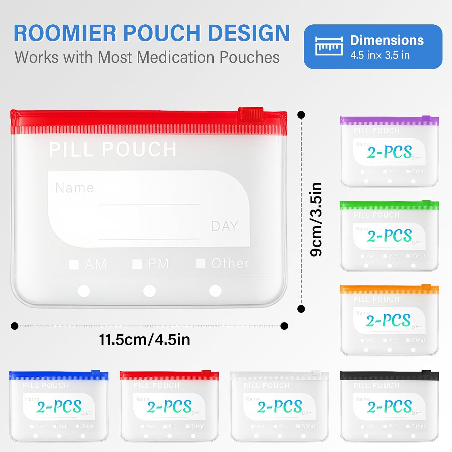 14 Pieces Pill Pouches Bags for Travel, A8 Reusable Zippered Pill Organizers, BPA Free Pill Storage with Slide Lock & Writable Label, Color-Coded Medicine Pouches for Supplements