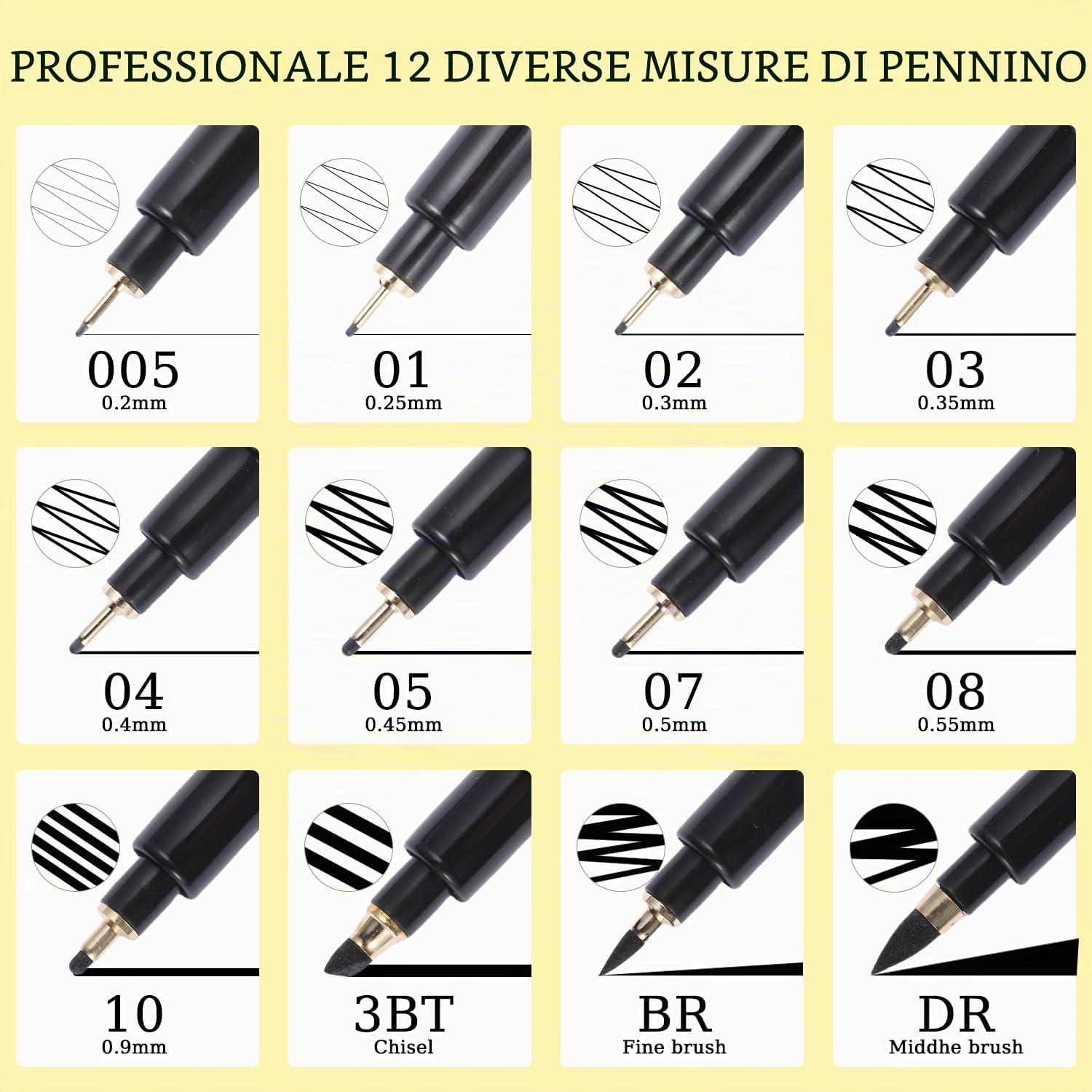 Penne Liner Sottili Impermeabili Set da 12 per Artisti Disegno Schizzo Tecnico