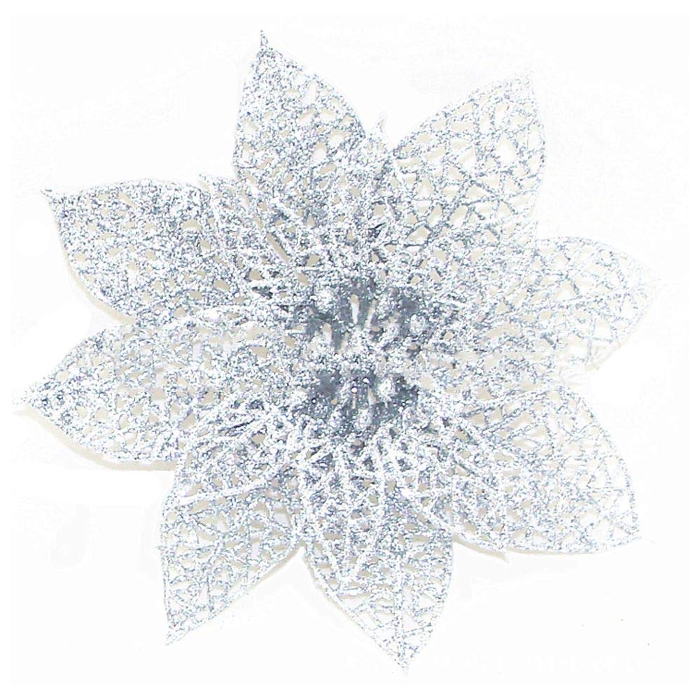 FABSELLERHollow Glitter Christmas Flowers, 10pcs Xmas Tree Flower Decorations Christmas Wreath Making Supplies 8cm DIY Craft Artificial Flowers Ornament