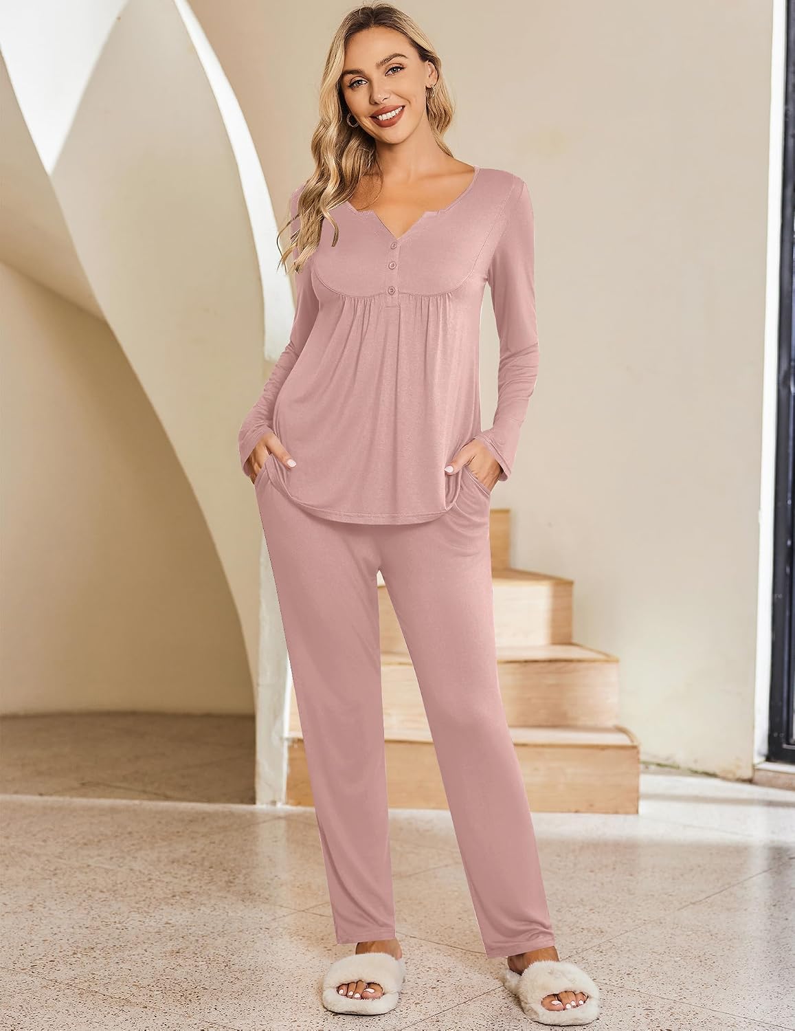Ekouaer Maternity Nursing Pajama Sets Labor Delivery Pjs Long Sleeve Breastfeeding Pajamas Pregnancy Sleepwear Set