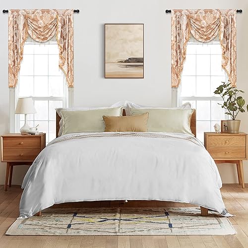 Miniatura 2 de NAPEARL Cenefa de cascada beige para sala de estar, cortinas de cocina jacquard cenefas y festones, cortinas con festones para ventanas de