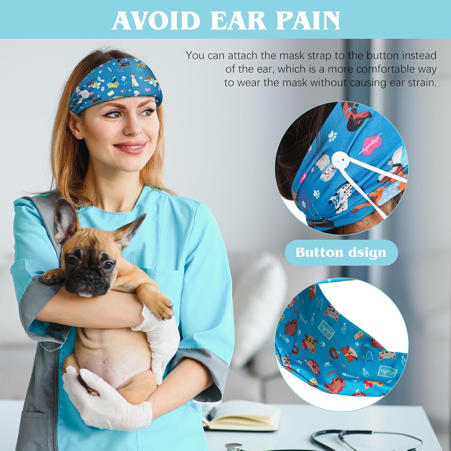 12 Pcs Veterinary Headbands for Women Non Slip Pet Nurse Vet Tech Headbands with Buttons Paw Print Bone Twist Hair Bands for Animal Lovers Dog Mom Nurse Gifts (Classic Style)