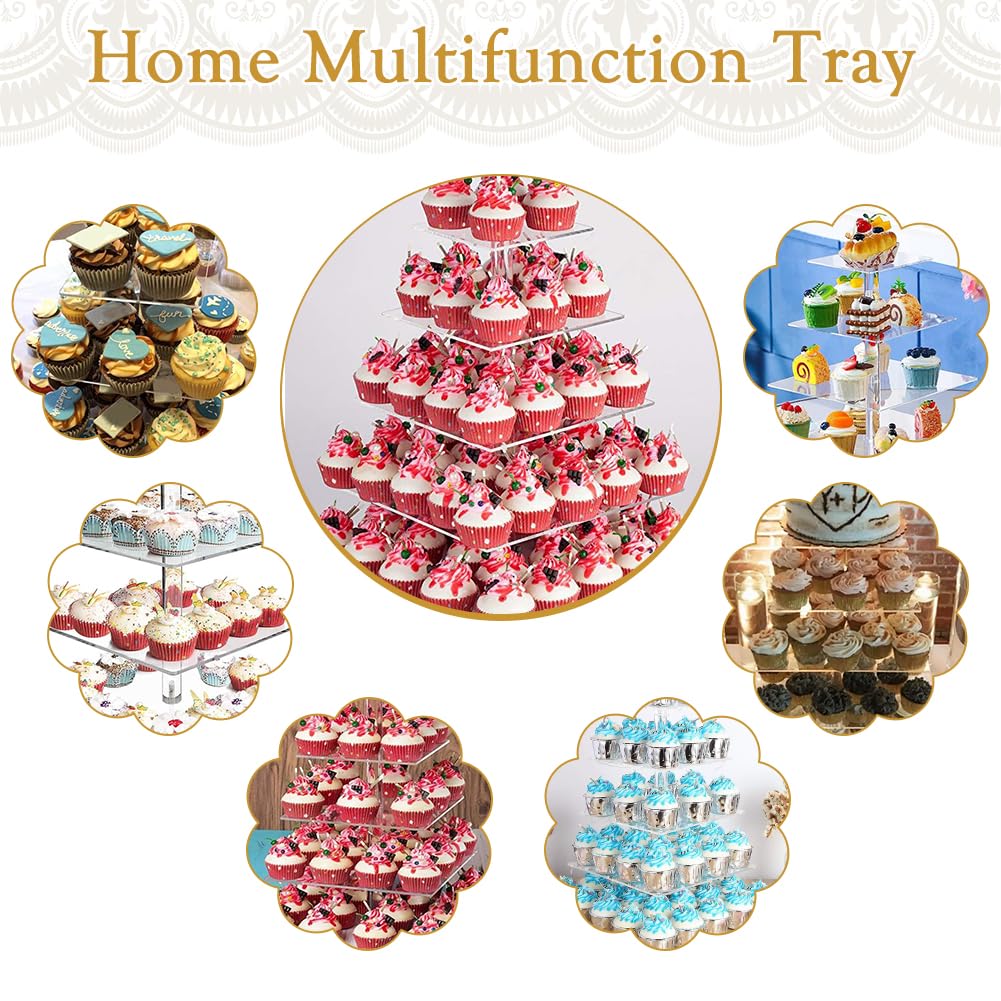Soporte para cupcakes de 5 niveles, soporte para tartas de acrílico transparente, 6/7,5/9/10,5/12 pulgadas, soporte para postres para bodas, fiestas de cumpleaños (cuadrado)
