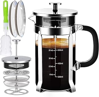 YMMIND French Press Coffee Maker 34oz 304 Stainless Steel Coffee Press,with 4 Filters System, Heat Resistant Thickness Bor...
