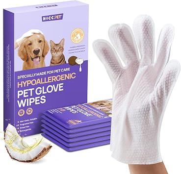 HICC PET Grooming & Moisturising Glove Wipes for Dogs & Cats,Dog Wipes with Coconut Oil, Vet-Recommended Pet Cleaning Wipe for Sensitive Skin,Hypoallergenic Pet Wipes, Travel Size