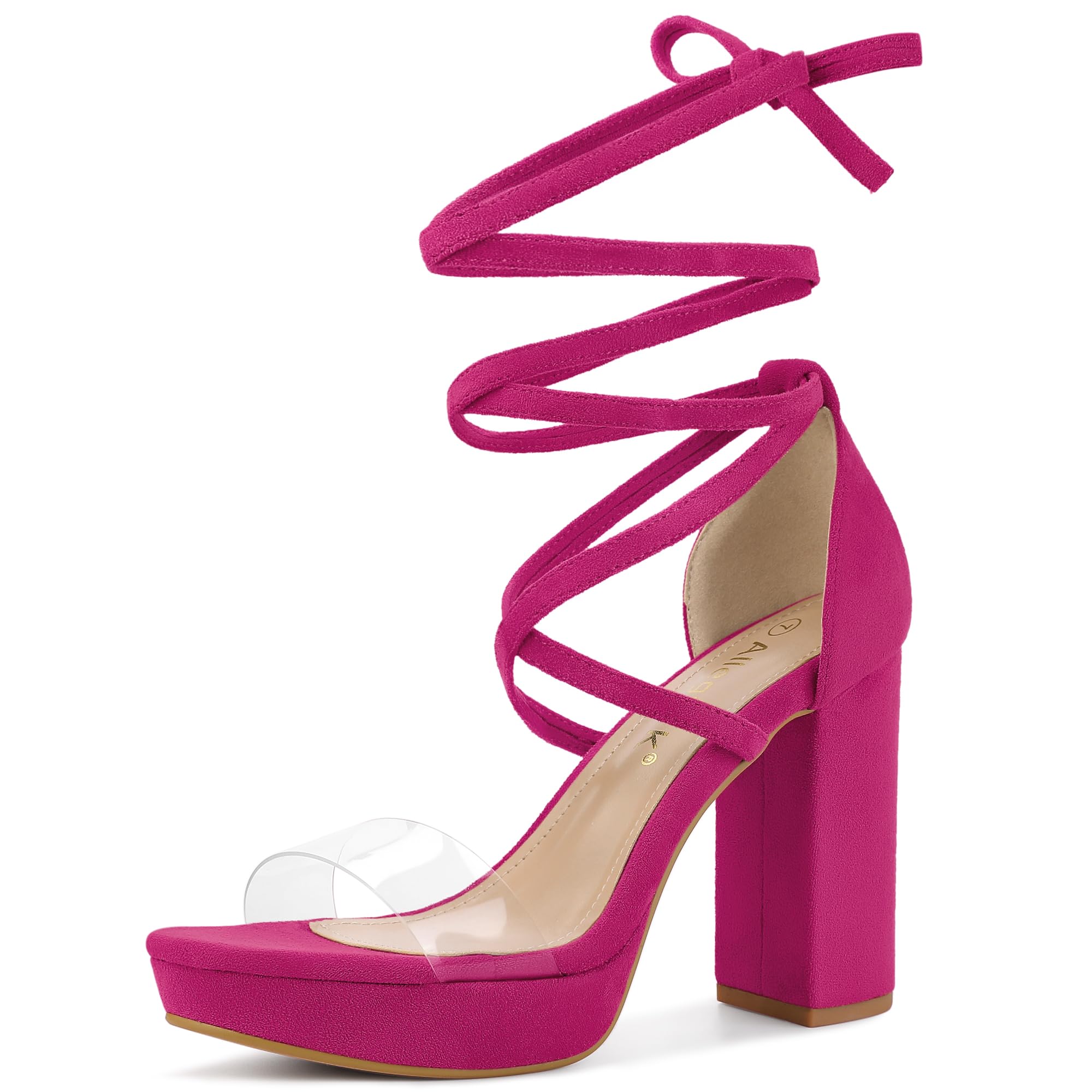Allegra K Women Faux Suede Platform Lace Up Clear Chunky Heels Sandals