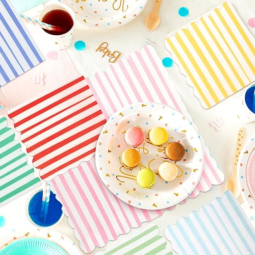 Miniatura 9 de Paquete de 100 servilletas de cóctel con bordes festoneados de 2 capas, servilletas de bebidas a rayas de 5 x 5 pulgadas, servilletas desechables de