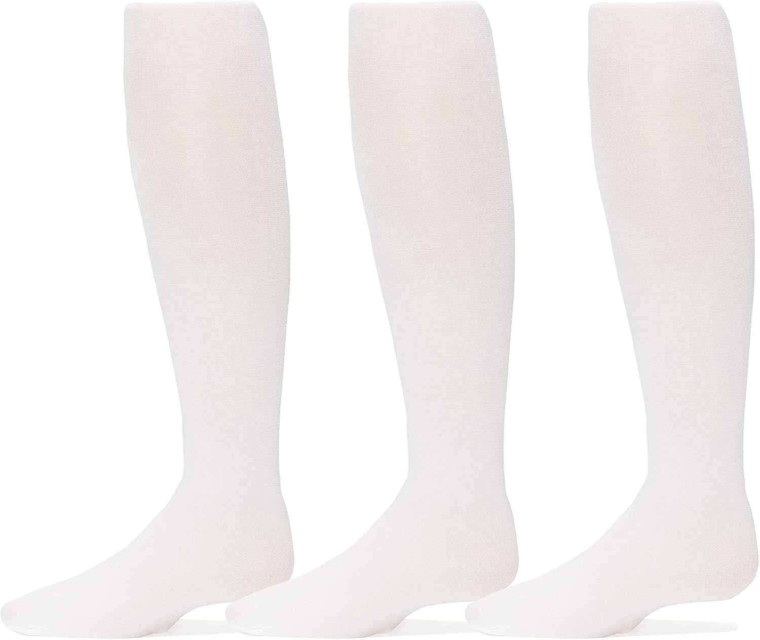 Trimfit Girls Microfiber Tights, Stretchy Footed Kids Dance Leggings, 3 Pack, White, 2-4
