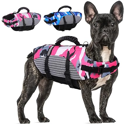 Dog Life Jacket Pet Preserver Vest??�Portable Dog Swimsuit Lifesaver Vest with Rescue Handle for Small Medium Large Breed Dogs??� Adjustable Dog Safety Floatation Vest for Boating Kayaking Swimming