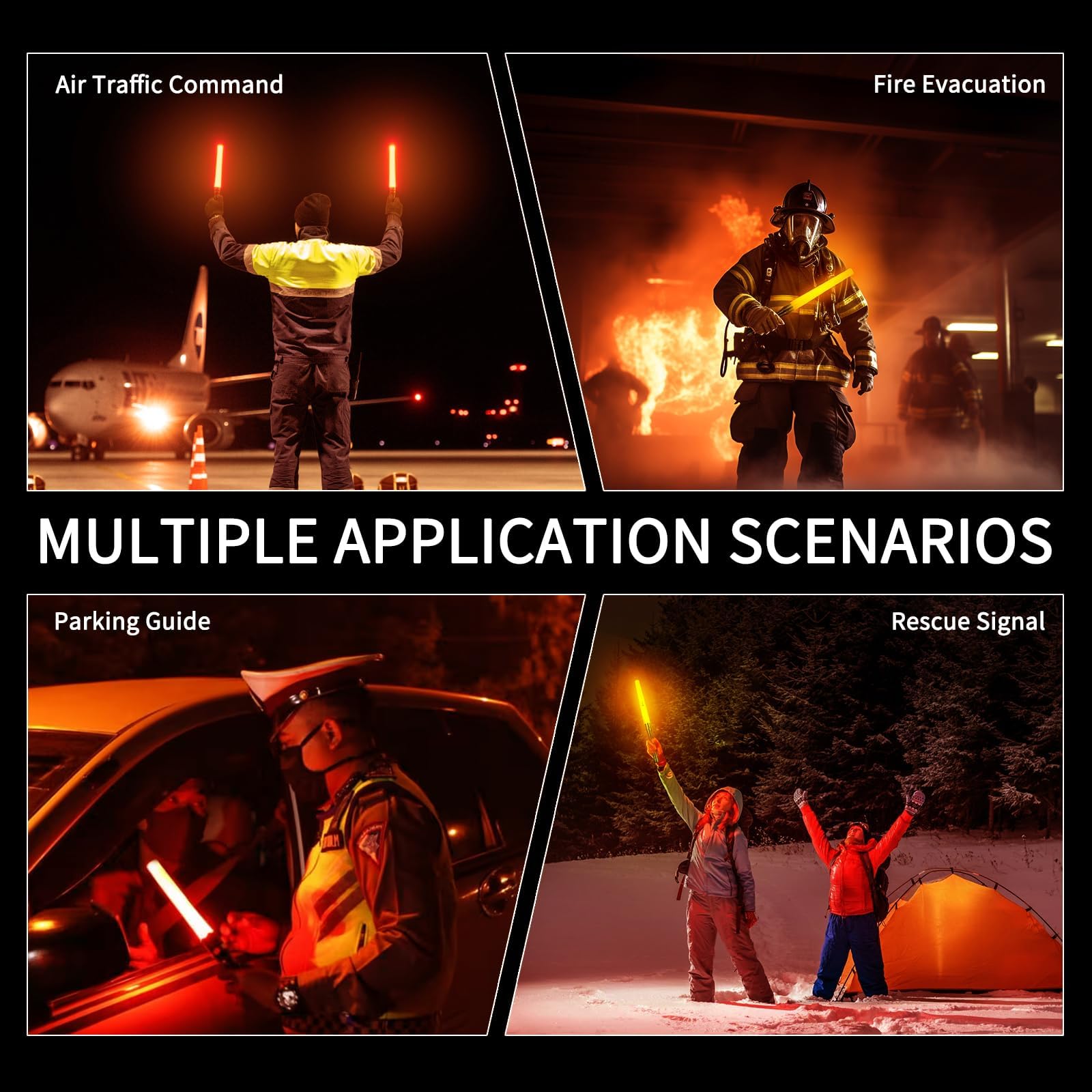 ULTRAFIRE - Linterna LED de 18 pulgadas con cargador, linterna de seguridad de 1000 lúmenes de alto nivel con modo estroboscópico, acabado naranja, luz de flash de señal para comando camping al aire