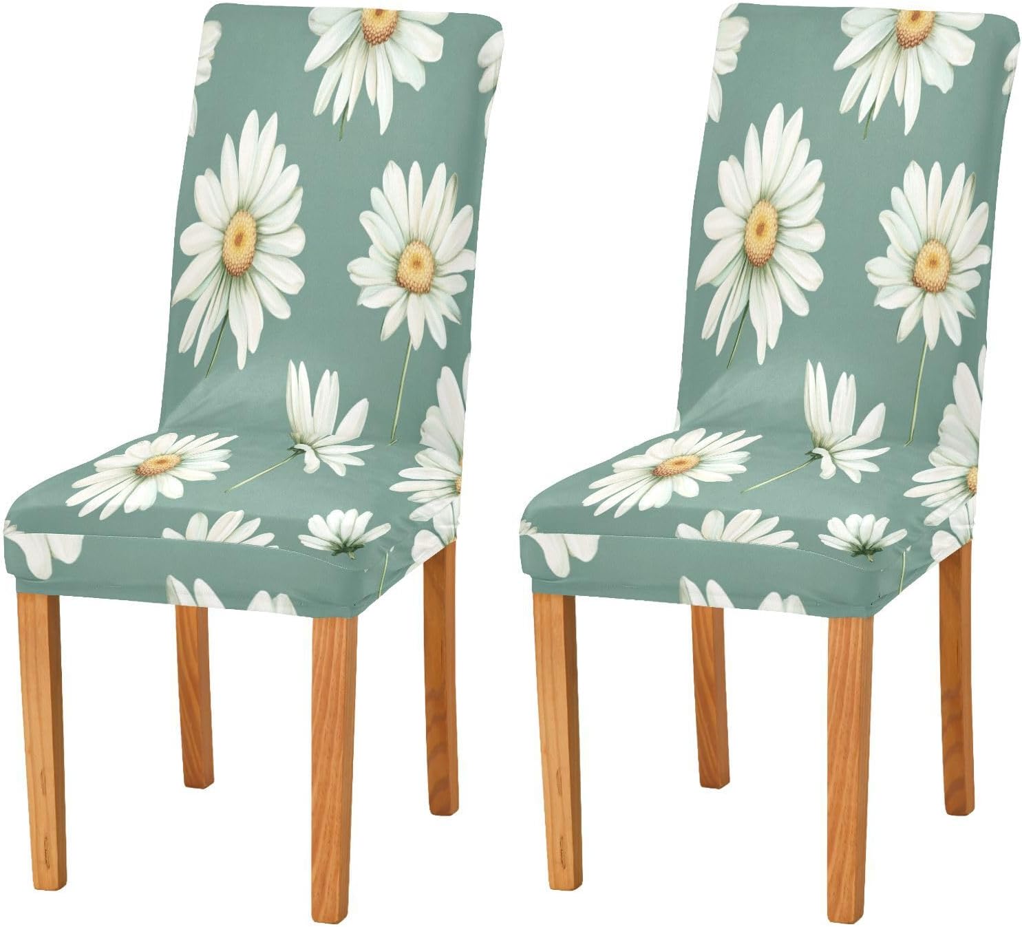 ALAZA Chair Covers for Dining Room, Daisy Flowers Vintage Green Stretch Chair Cover Sets Chair Protector Removable Washable for Ktichen Restaurant Hotel