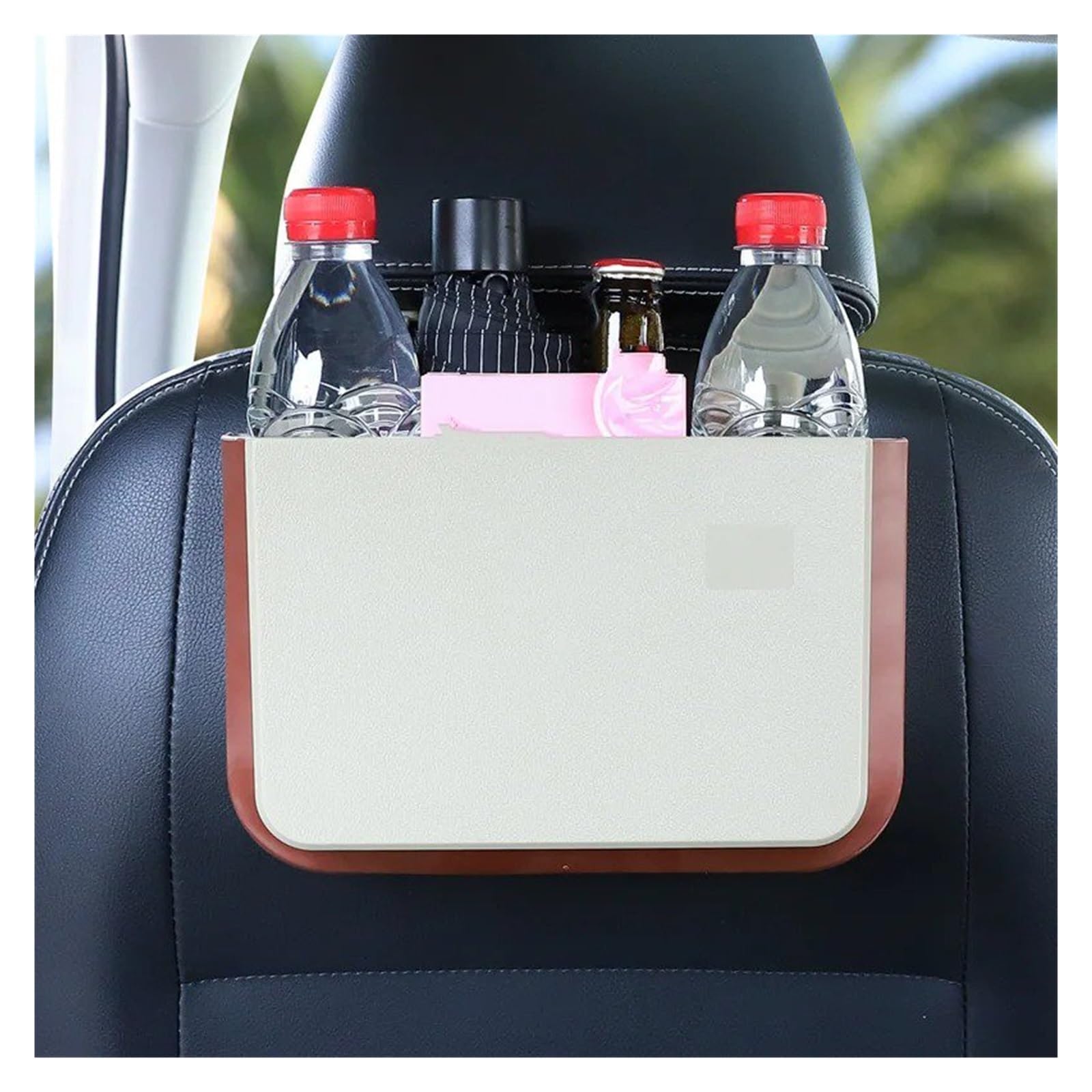 Tntgebfvbg Beige Car Bin Car Trash Can Hanging Folding Multi-Functional Garbage Bag With Clip Cars Rubbish Bins(Beige)