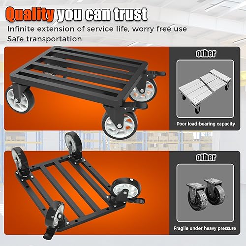 Miniatura 6 de Carretilla para muebles, 4 ruedas móviles, capacidad de 2000 libras de capacidad para muebles resistente, ruedas giratorias de 5 pulgadas,