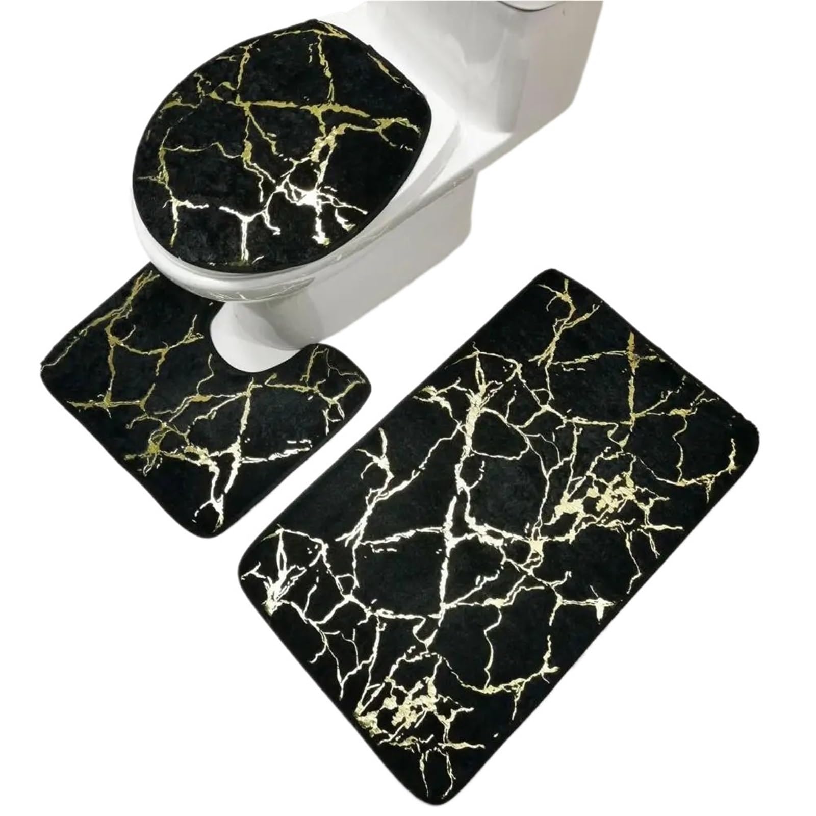 Alfombra baño Juego 3Pcs/Set Bath Mats Toilet Carpet Polyester Lid Cover Bathroom Rug Products(Brown)