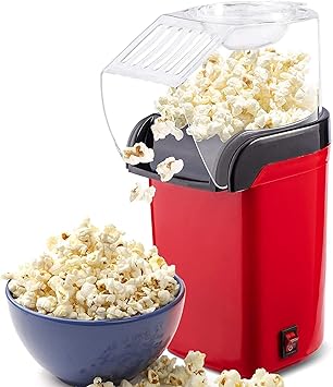 Yug Fashion Hot Air Popcorn Maker - Compact Tabletop Corn Kernel Air Popper with 3 Containers & Measuring Cup - No Oil, 1-Minute Popping Time - DIY Your Own Taste - 1200W - 6.4