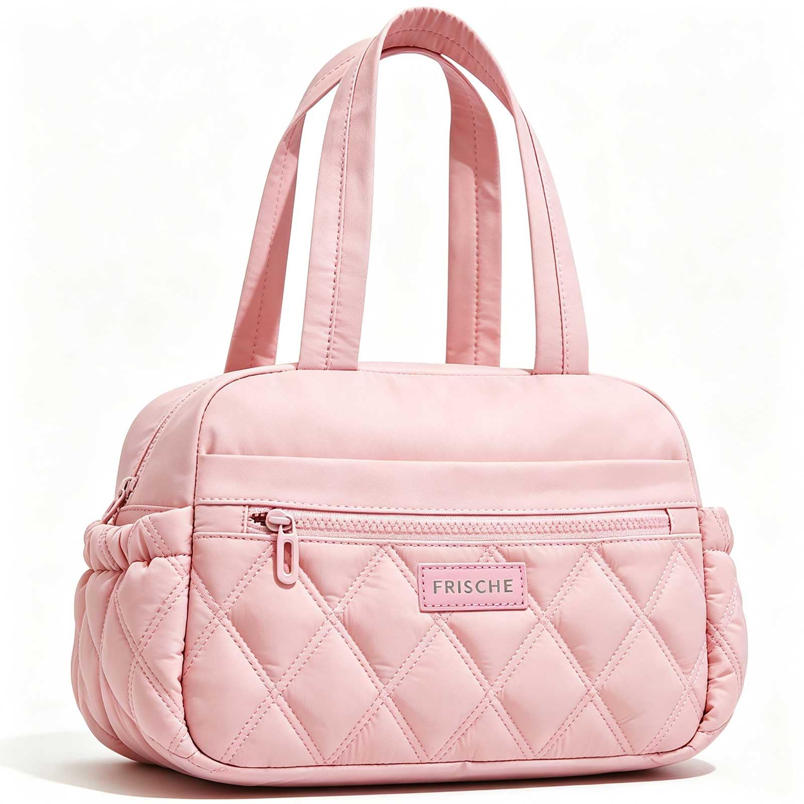 DSDCDJ Kühltasche Klein 8L, Stylische Puffer Lunchtasche Damen, Pink | Gestepptes Puffer-Design, PEVA, 2-Wege-RV, Vordertasche, Seitentaschen, Leicht - Lunchbag für Arbeit, Büro, Strand, Picknick