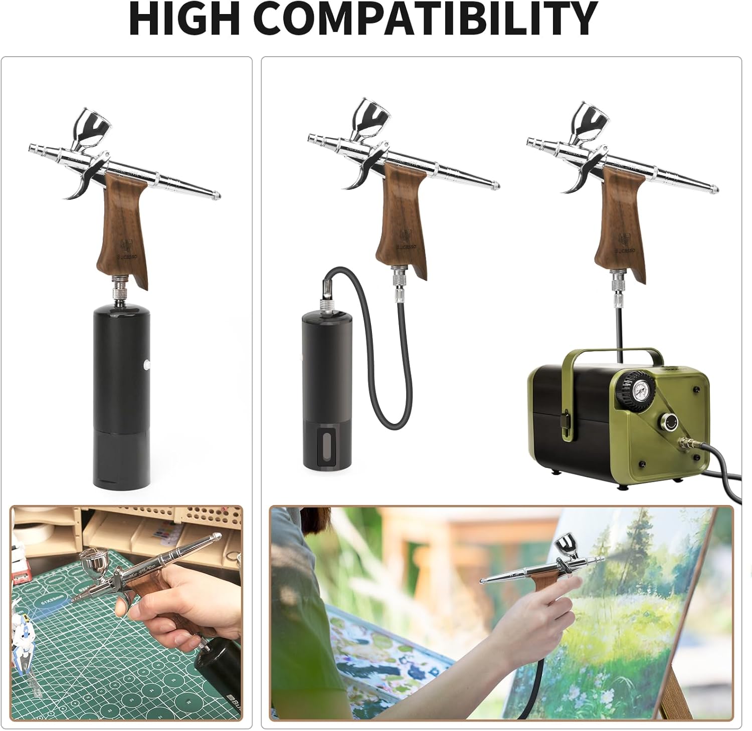 Airbrush Guns for Painting, Double Action Trigger Airbrush Kit with 0.3mm/0.5mm/0.8mm Needles/Nozzle Sets, Replaceable Fluid Cup, Airbrush Spray Set for Painting Nails Cake Tattoo - Image 5