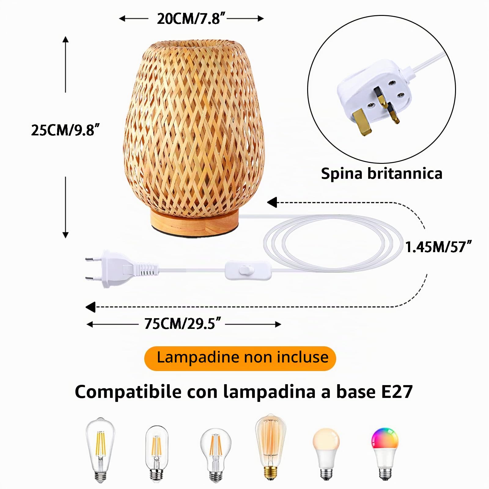 Lampada da tavolo piccola fatta a mano in bambù Boho,Luci da tavolo Boho per camere da letto Lampada da lettura sul comodino per decorazioni per la casa